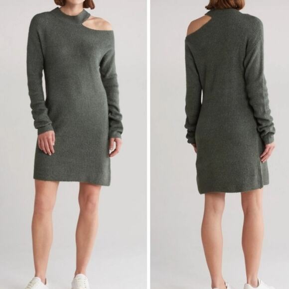 Dresses & Skirts - STITCHDROP Knit Cut Out Sweater Dress - Forest Frog Green Size L